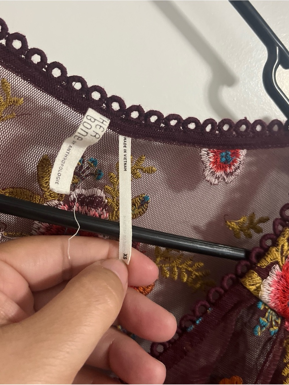 Feather Bone By Anthropologie Sheer Floral Embroidered Top MultiColor Blooms - Picture 3 of 5